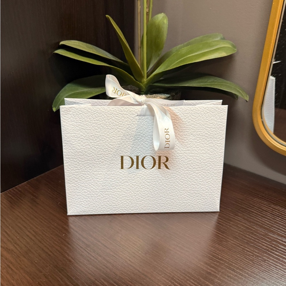 Dior White Bag with Gold Logo and Ribbon